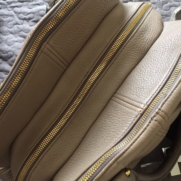 J. Crew Warm Ash Taupe Gray Pebble Leather Large "Biennial" Satchel Purse Bag - Picture 4 of 10